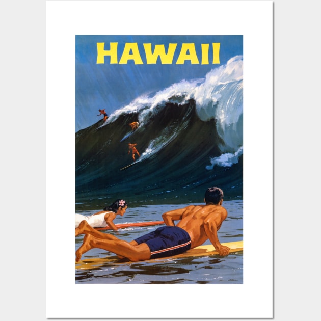 Vintage Travel Poster Hawaii Surfer Wall Art by vintagetreasure